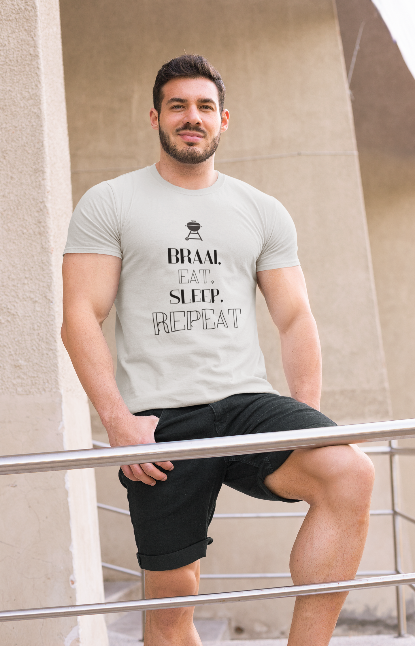 Braai, eat, sleep, repeat mens t shirt