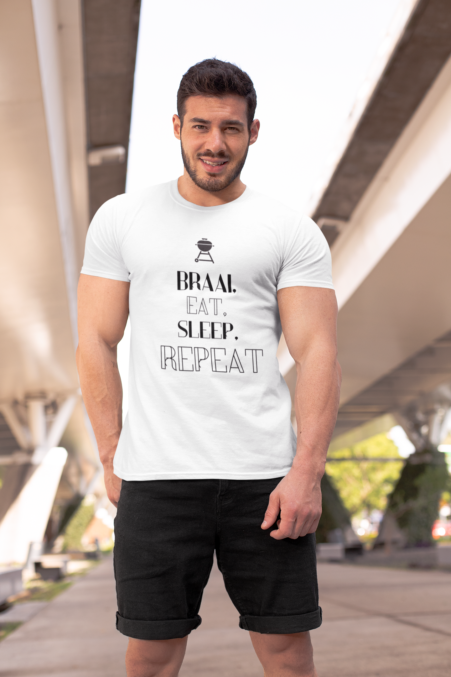 Braai, eat, sleep, repeat mens t shirt