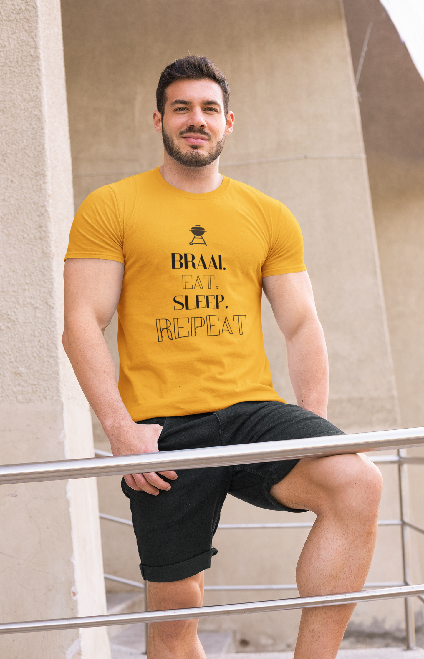 Braai, eat, sleep, repeat mens t shirt